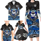 Canterbury Bankstown Bulldogs Rugby Family Matching Long Sleeve Bodycon Dress and Hawaiian Shirt The Scream of Lightning Eyes - Indigenous Dot Ripping Effect