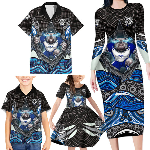 Canterbury Bankstown Bulldogs Rugby Family Matching Long Sleeve Bodycon Dress and Hawaiian Shirt The Scream of Lightning Eyes - Indigenous Dot Ripping Effect