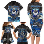 Canterbury Bankstown Bulldogs Rugby Family Matching Long Sleeve Bodycon Dress and Hawaiian Shirt The Scream of Lightning Eyes - Indigenous Dot Ripping Effect