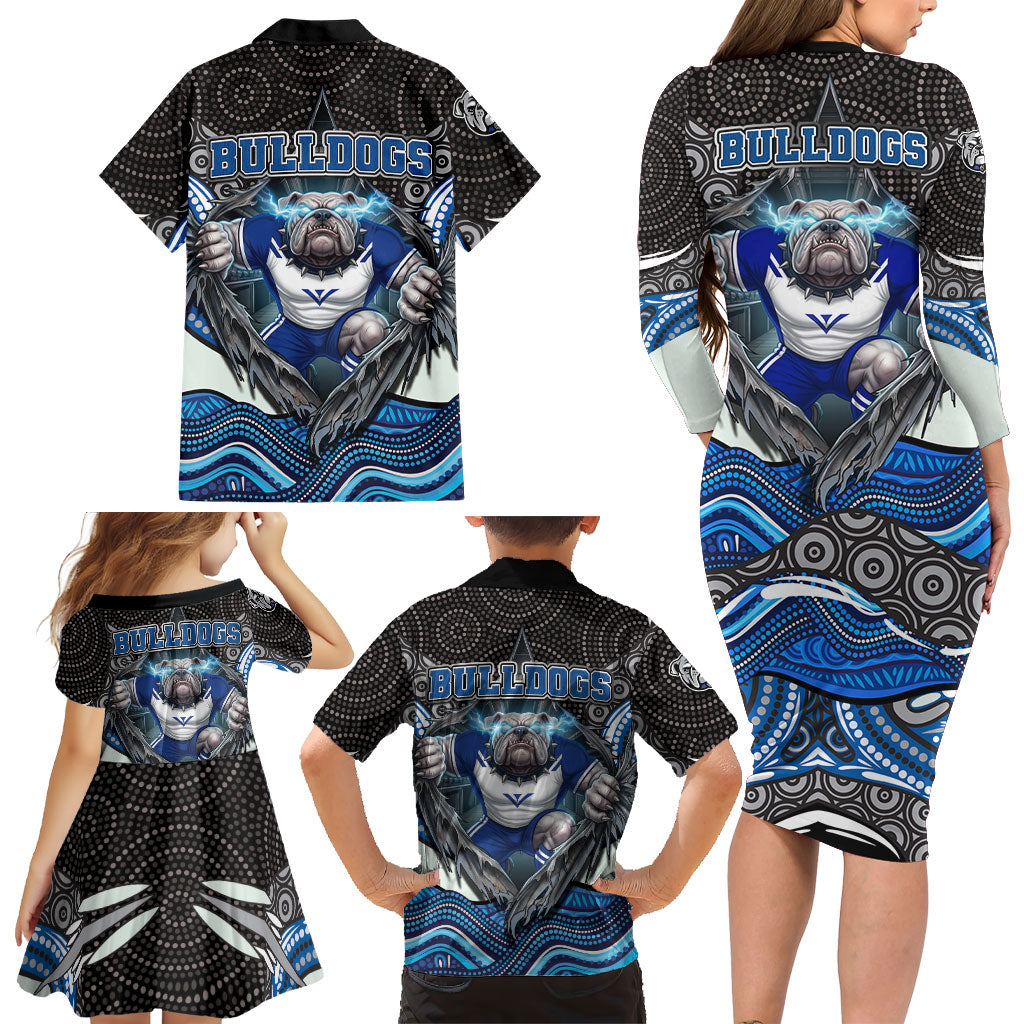 Canterbury Bankstown Bulldogs Rugby Family Matching Long Sleeve Bodycon Dress and Hawaiian Shirt The Scream of Lightning Eyes - Indigenous Dot Ripping Effect