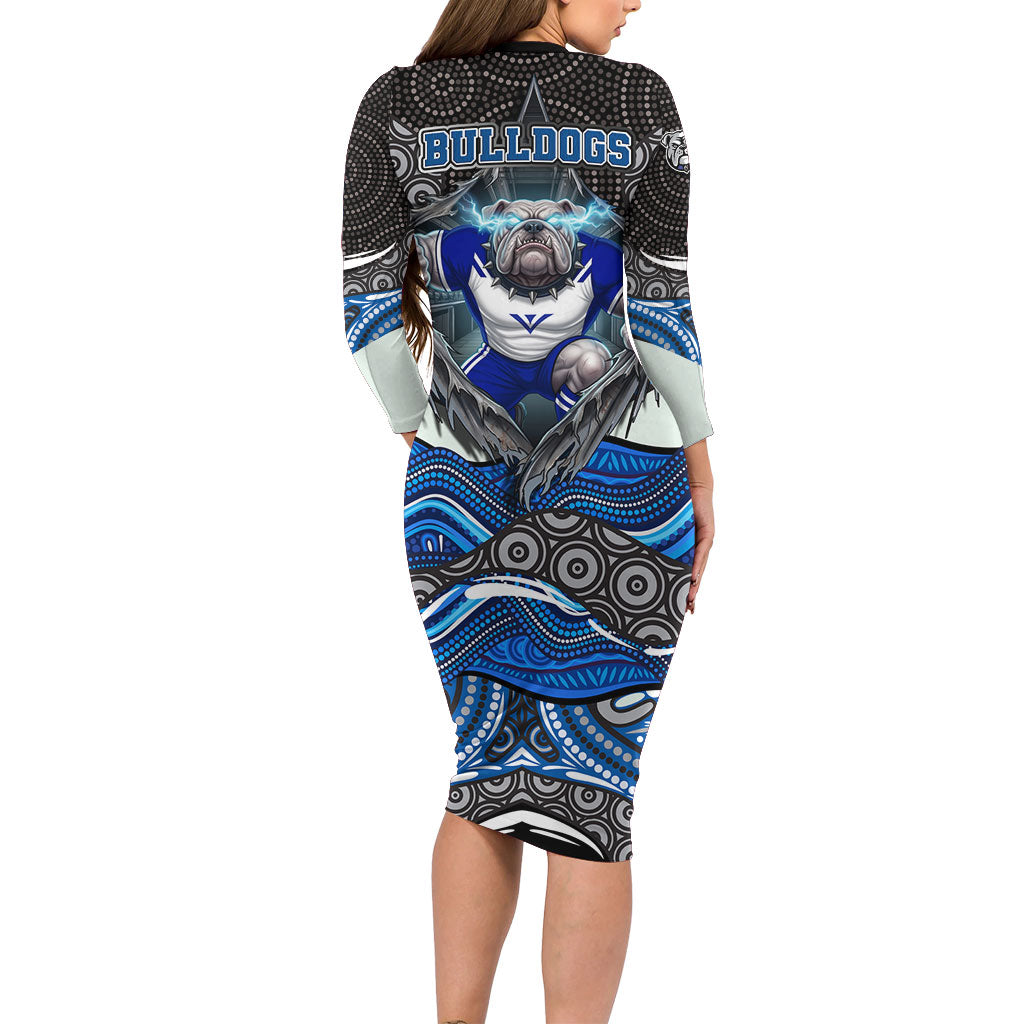 Canterbury Bankstown Bulldogs Rugby Family Matching Long Sleeve Bodycon Dress and Hawaiian Shirt The Scream of Lightning Eyes - Indigenous Dot Ripping Effect
