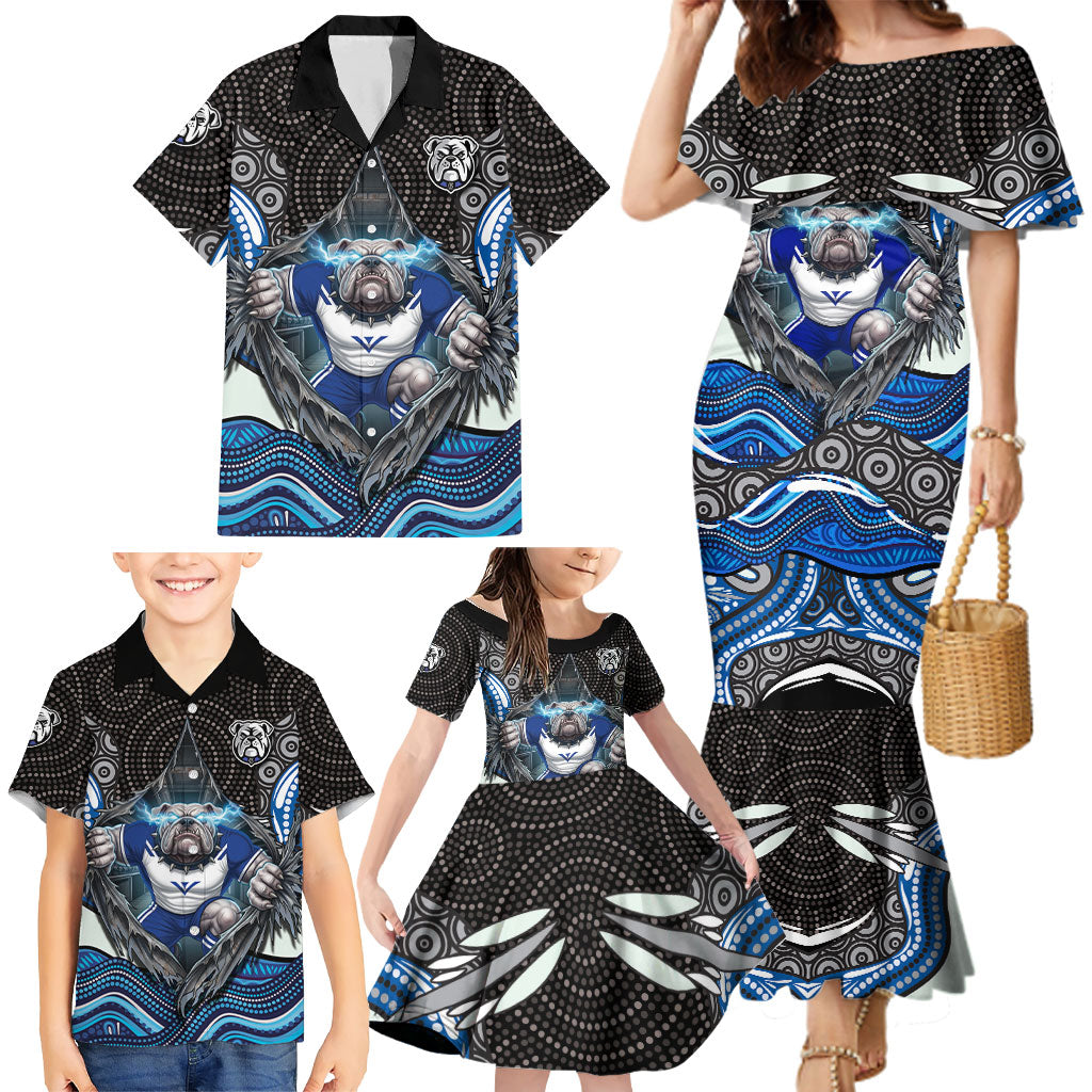 Canterbury Bankstown Bulldogs Rugby Family Matching Mermaid Dress and Hawaiian Shirt The Scream of Lightning Eyes - Indigenous Dot Ripping Effect