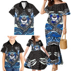 Canterbury Bankstown Bulldogs Rugby Family Matching Mermaid Dress and Hawaiian Shirt The Scream of Lightning Eyes - Indigenous Dot Ripping Effect