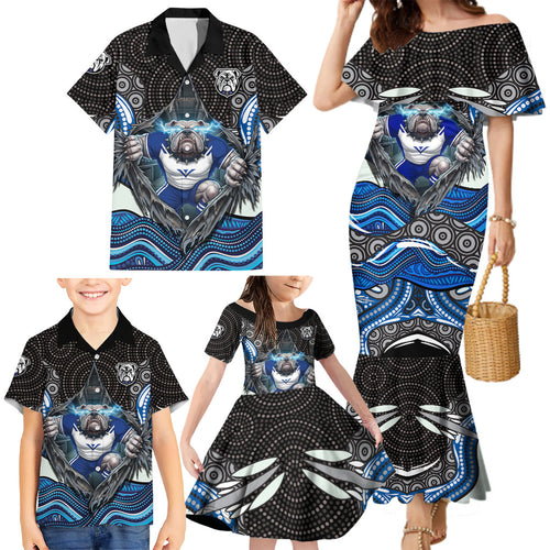 Canterbury Bankstown Bulldogs Rugby Family Matching Mermaid Dress and Hawaiian Shirt The Scream of Lightning Eyes - Indigenous Dot Ripping Effect