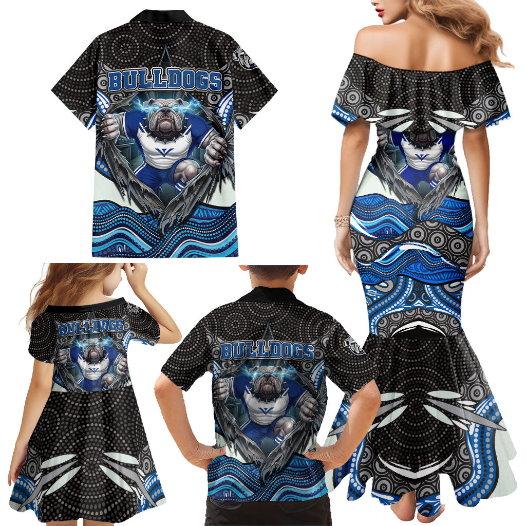Canterbury Bankstown Bulldogs Rugby Family Matching Mermaid Dress and Hawaiian Shirt The Scream of Lightning Eyes - Indigenous Dot Ripping Effect