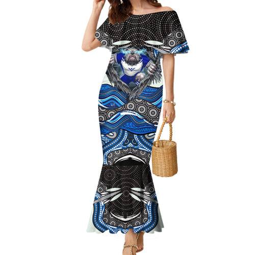 Canterbury Bankstown Bulldogs Rugby Family Matching Mermaid Dress and Hawaiian Shirt The Scream of Lightning Eyes - Indigenous Dot Ripping Effect