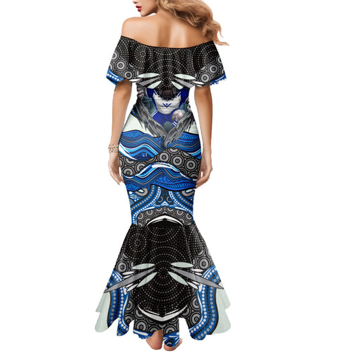 Canterbury Bankstown Bulldogs Rugby Family Matching Mermaid Dress and Hawaiian Shirt The Scream of Lightning Eyes - Indigenous Dot Ripping Effect