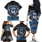 Canterbury Bankstown Bulldogs Rugby Family Matching Off The Shoulder Long Sleeve Dress and Hawaiian Shirt The Scream of Lightning Eyes - Indigenous Dot Ripping Effect