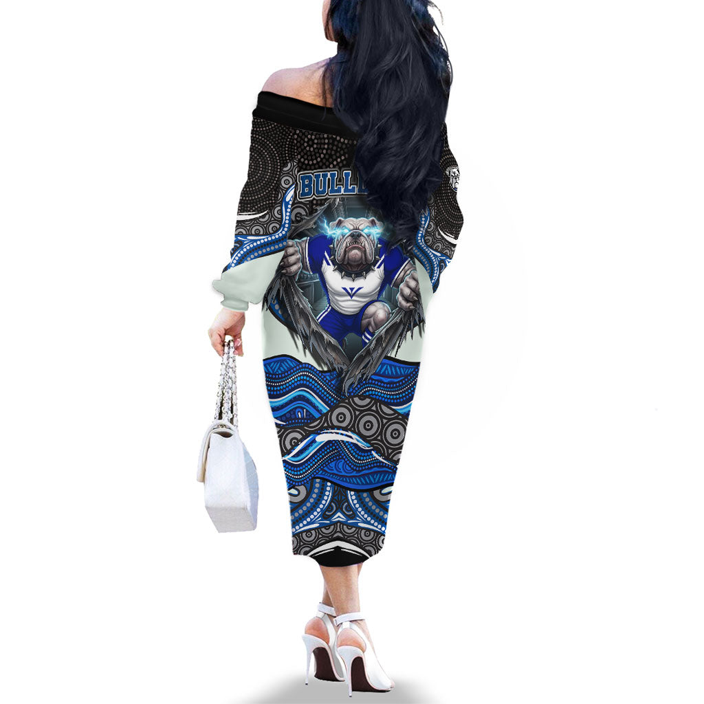 Canterbury Bankstown Bulldogs Rugby Family Matching Off The Shoulder Long Sleeve Dress and Hawaiian Shirt The Scream of Lightning Eyes - Indigenous Dot Ripping Effect