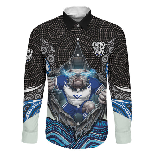 Canterbury Bankstown Bulldogs Rugby Family Matching Off Shoulder Maxi Dress and Hawaiian Shirt The Scream of Lightning Eyes - Indigenous Dot Ripping Effect