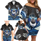 Canterbury Bankstown Bulldogs Rugby Family Matching Off Shoulder Short Dress and Hawaiian Shirt The Scream of Lightning Eyes - Indigenous Dot Ripping Effect