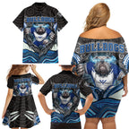 Canterbury Bankstown Bulldogs Rugby Family Matching Off Shoulder Short Dress and Hawaiian Shirt The Scream of Lightning Eyes - Indigenous Dot Ripping Effect