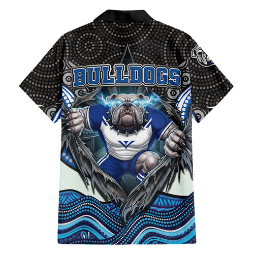 Canterbury Bankstown Bulldogs Rugby Family Matching Off Shoulder Short Dress and Hawaiian Shirt The Scream of Lightning Eyes - Indigenous Dot Ripping Effect