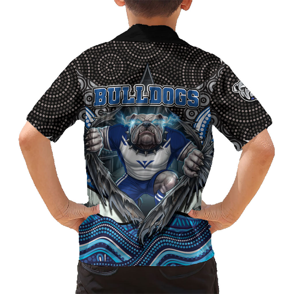 Canterbury Bankstown Bulldogs Rugby Family Matching Short Sleeve Bodycon Dress and Hawaiian Shirt The Scream of Lightning Eyes - Indigenous Dot Ripping Effect