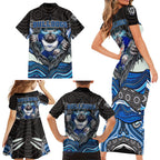 Canterbury Bankstown Bulldogs Rugby Family Matching Short Sleeve Bodycon Dress and Hawaiian Shirt The Scream of Lightning Eyes - Indigenous Dot Ripping Effect