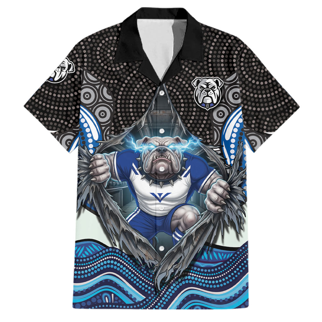 Canterbury Bankstown Bulldogs Rugby Family Matching Short Sleeve Bodycon Dress and Hawaiian Shirt The Scream of Lightning Eyes - Indigenous Dot Ripping Effect