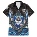 Canterbury Bankstown Bulldogs Rugby Family Matching Short Sleeve Bodycon Dress and Hawaiian Shirt The Scream of Lightning Eyes - Indigenous Dot Ripping Effect