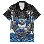 Canterbury Bankstown Bulldogs Rugby Family Matching Short Sleeve Bodycon Dress and Hawaiian Shirt The Scream of Lightning Eyes - Indigenous Dot Ripping Effect