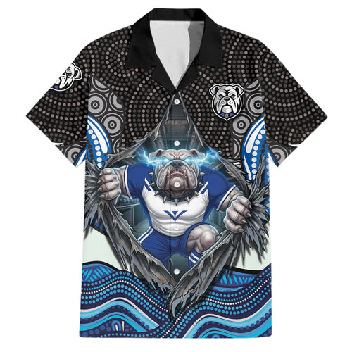 Canterbury Bankstown Bulldogs Rugby Family Matching Short Sleeve Bodycon Dress and Hawaiian Shirt The Scream of Lightning Eyes - Indigenous Dot Ripping Effect