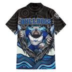 Canterbury Bankstown Bulldogs Rugby Family Matching Short Sleeve Bodycon Dress and Hawaiian Shirt The Scream of Lightning Eyes - Indigenous Dot Ripping Effect