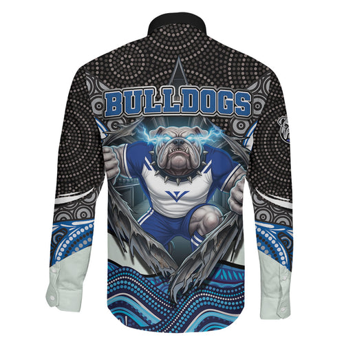 Canterbury Bankstown Bulldogs Rugby Family Matching Short Sleeve Bodycon Dress and Hawaiian Shirt The Scream of Lightning Eyes - Indigenous Dot Ripping Effect