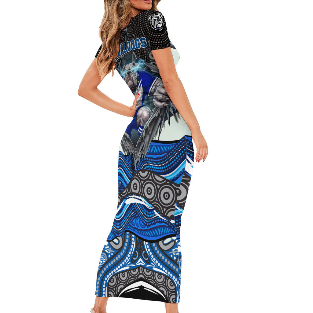 Canterbury Bankstown Bulldogs Rugby Family Matching Short Sleeve Bodycon Dress and Hawaiian Shirt The Scream of Lightning Eyes - Indigenous Dot Ripping Effect