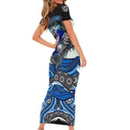 Canterbury Bankstown Bulldogs Rugby Family Matching Short Sleeve Bodycon Dress and Hawaiian Shirt The Scream of Lightning Eyes - Indigenous Dot Ripping Effect
