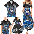Canterbury Bankstown Bulldogs Rugby Family Matching Summer Maxi Dress and Hawaiian Shirt The Scream of Lightning Eyes - Indigenous Dot Ripping Effect