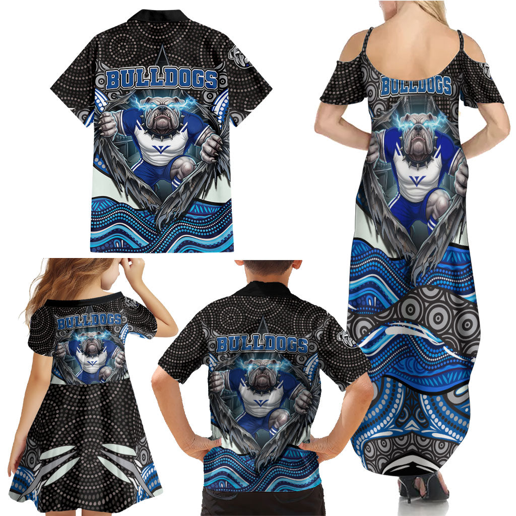 Canterbury Bankstown Bulldogs Rugby Family Matching Summer Maxi Dress and Hawaiian Shirt The Scream of Lightning Eyes - Indigenous Dot Ripping Effect