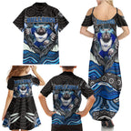 Canterbury Bankstown Bulldogs Rugby Family Matching Summer Maxi Dress and Hawaiian Shirt The Scream of Lightning Eyes - Indigenous Dot Ripping Effect