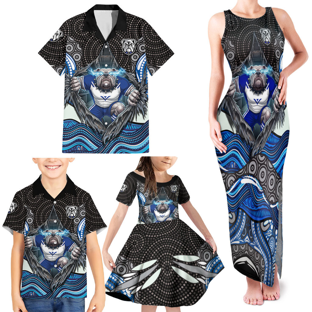 Canterbury Bankstown Bulldogs Rugby Family Matching Tank Maxi Dress and Hawaiian Shirt The Scream of Lightning Eyes - Indigenous Dot Ripping Effect