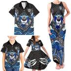 Canterbury Bankstown Bulldogs Rugby Family Matching Tank Maxi Dress and Hawaiian Shirt The Scream of Lightning Eyes - Indigenous Dot Ripping Effect