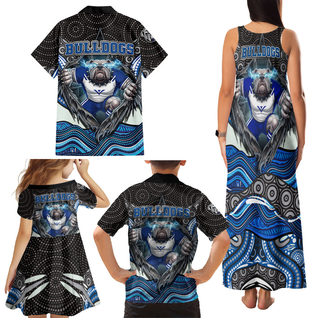Canterbury Bankstown Bulldogs Rugby Family Matching Tank Maxi Dress and Hawaiian Shirt The Scream of Lightning Eyes - Indigenous Dot Ripping Effect