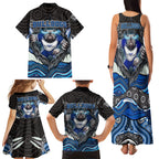 Canterbury Bankstown Bulldogs Rugby Family Matching Tank Maxi Dress and Hawaiian Shirt The Scream of Lightning Eyes - Indigenous Dot Ripping Effect