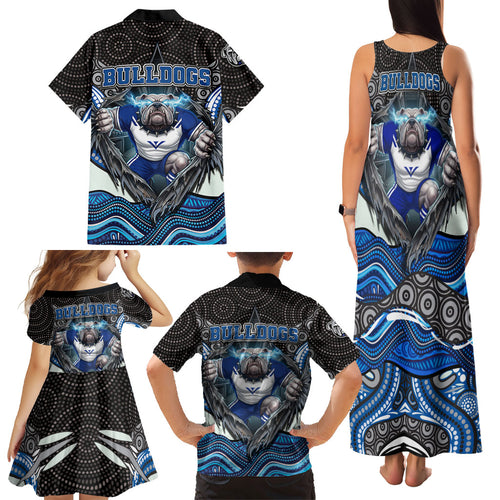 Canterbury Bankstown Bulldogs Rugby Family Matching Tank Maxi Dress and Hawaiian Shirt The Scream of Lightning Eyes - Indigenous Dot Ripping Effect