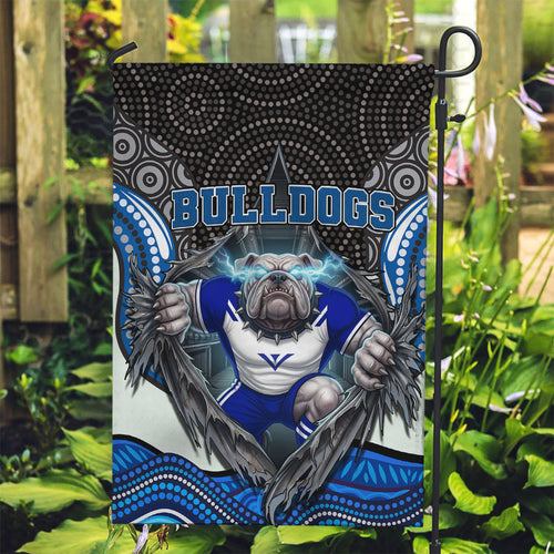 Canterbury Bankstown Bulldogs Rugby Garden Flag The Scream of Lightning Eyes - Indigenous Dot Ripping Effect