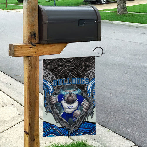Canterbury Bankstown Bulldogs Rugby Garden Flag The Scream of Lightning Eyes - Indigenous Dot Ripping Effect