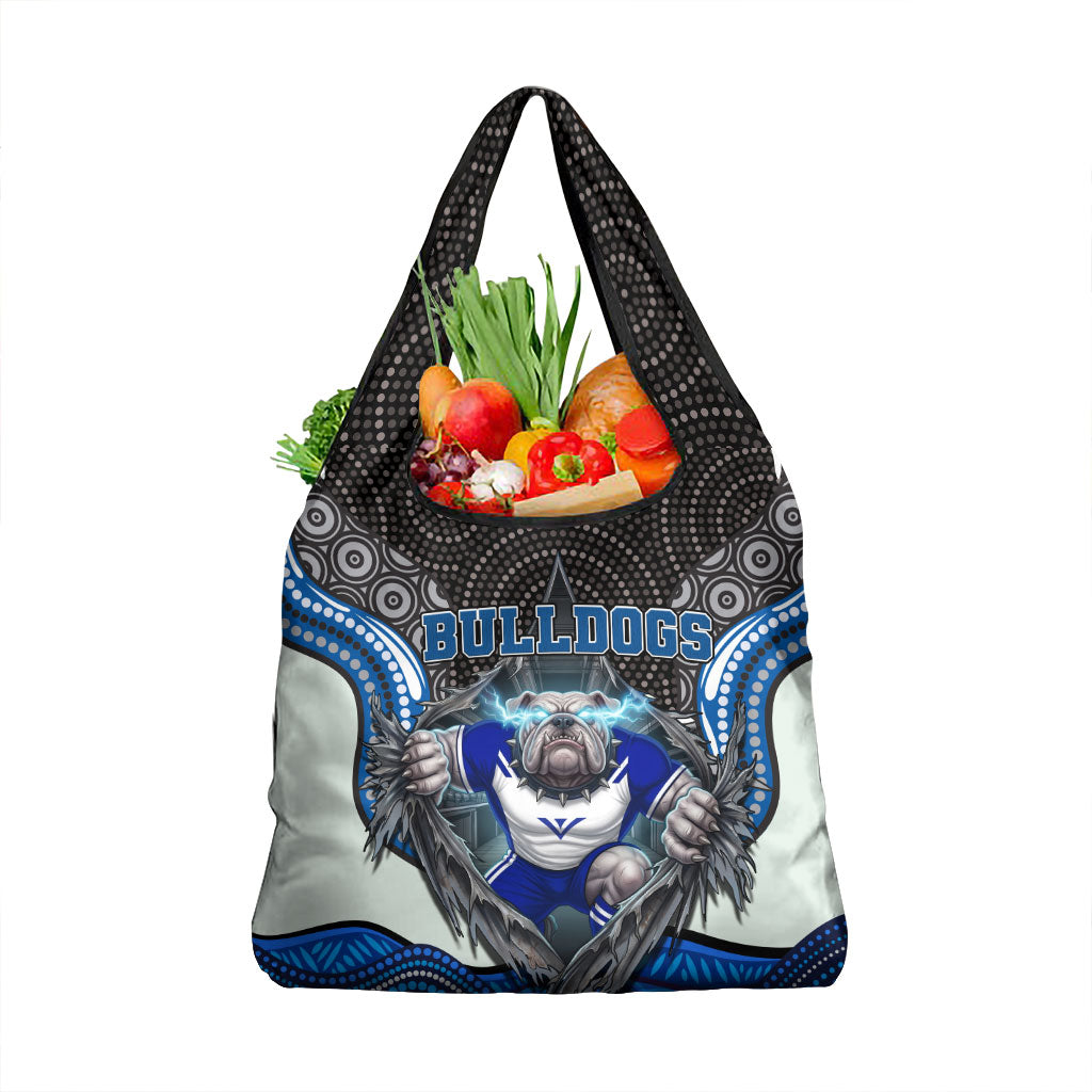 Canterbury Bankstown Bulldogs Rugby Grocery Bag The Scream of Lightning Eyes - Indigenous Dot Ripping Effect