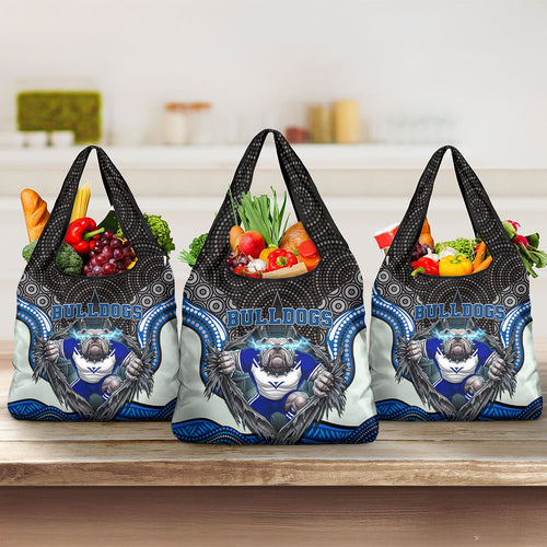 Canterbury Bankstown Bulldogs Rugby Grocery Bag The Scream of Lightning Eyes - Indigenous Dot Ripping Effect