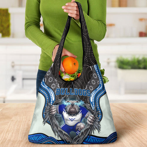 Canterbury Bankstown Bulldogs Rugby Grocery Bag The Scream of Lightning Eyes - Indigenous Dot Ripping Effect