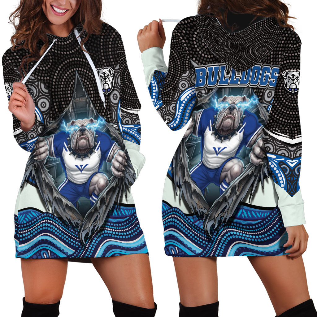 Canterbury Bankstown Bulldogs Rugby Hoodie Dress The Scream of Lightning Eyes - Indigenous Dot Ripping Effect