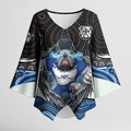 Canterbury Bankstown Bulldogs Rugby Kimono Sleeve Blouse The Scream of Lightning Eyes - Indigenous Dot Ripping Effect