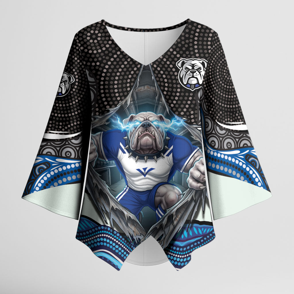 Canterbury Bankstown Bulldogs Rugby Kimono Sleeve Blouse The Scream of Lightning Eyes - Indigenous Dot Ripping Effect