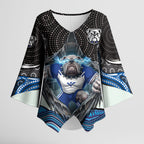Canterbury Bankstown Bulldogs Rugby Kimono Sleeve Blouse The Scream of Lightning Eyes - Indigenous Dot Ripping Effect