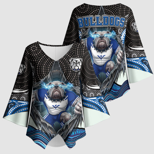 Canterbury Bankstown Bulldogs Rugby Kimono Sleeve Blouse The Scream of Lightning Eyes - Indigenous Dot Ripping Effect