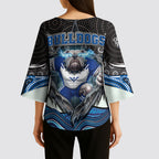 Canterbury Bankstown Bulldogs Rugby Kimono Sleeve Blouse The Scream of Lightning Eyes - Indigenous Dot Ripping Effect