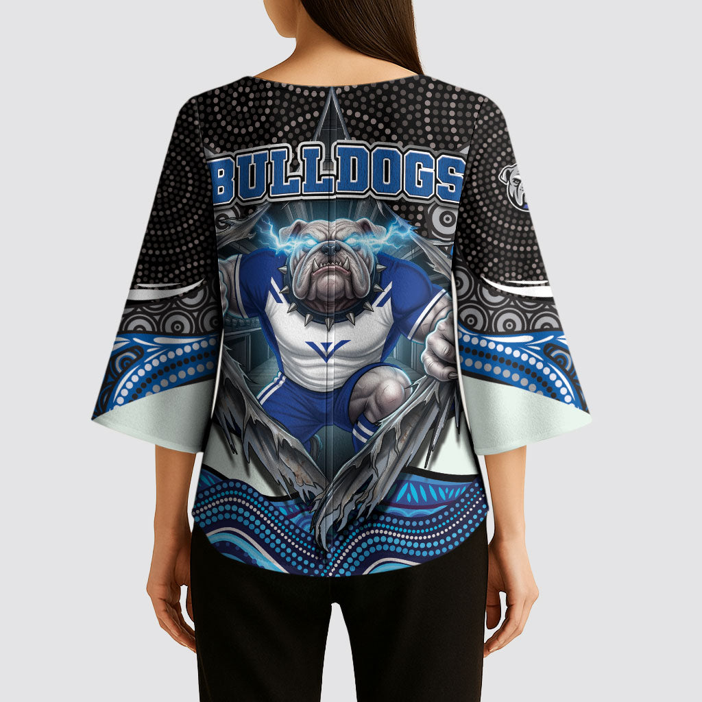 Canterbury Bankstown Bulldogs Rugby Kimono Sleeve Blouse The Scream of Lightning Eyes - Indigenous Dot Ripping Effect