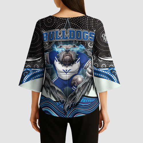 Canterbury Bankstown Bulldogs Rugby Kimono Sleeve Blouse The Scream of Lightning Eyes - Indigenous Dot Ripping Effect
