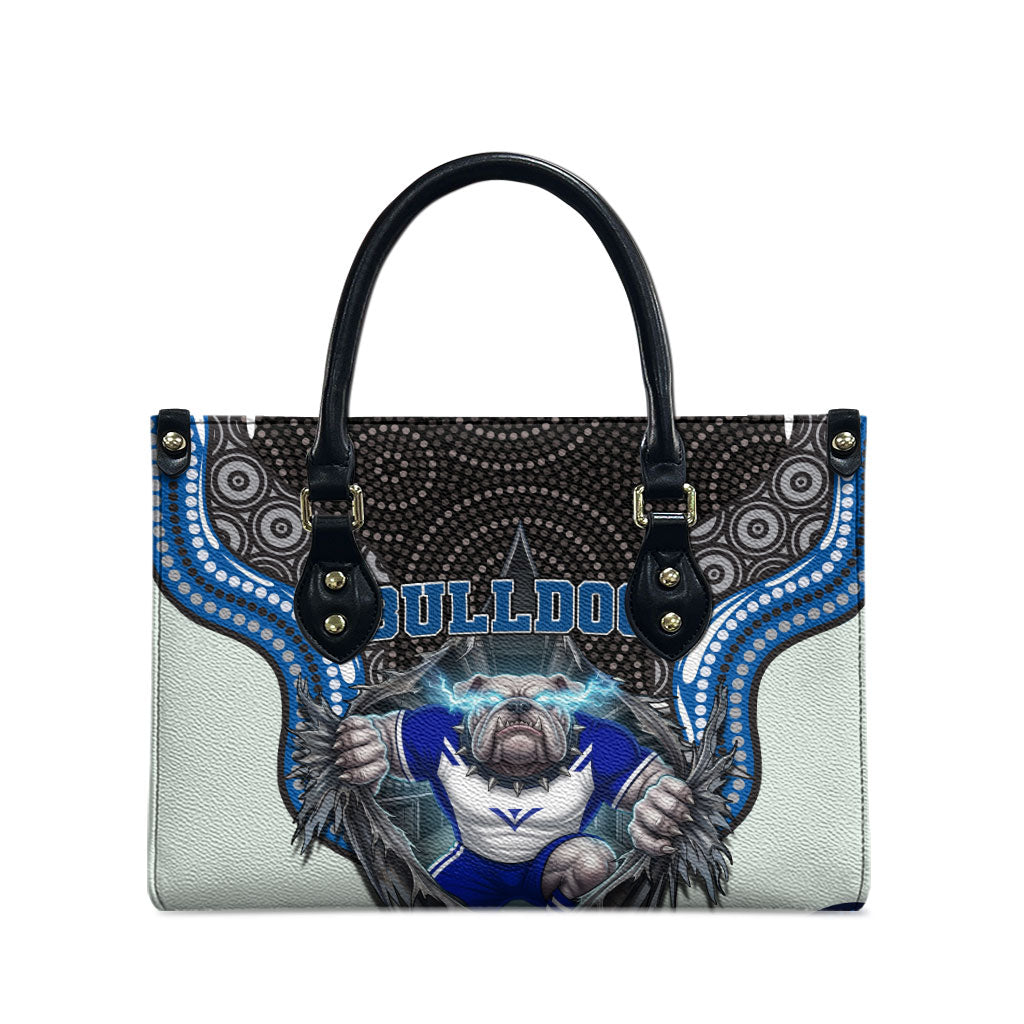 Canterbury Bankstown Bulldogs Rugby Leather Bag The Scream of Lightning Eyes - Indigenous Dot Ripping Effect