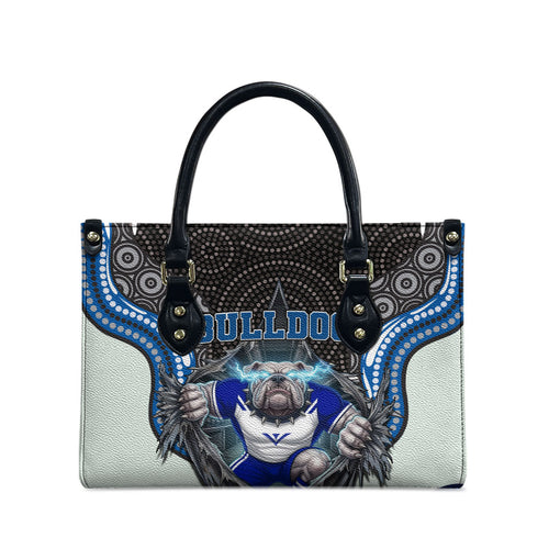 Canterbury Bankstown Bulldogs Rugby Leather Bag The Scream of Lightning Eyes - Indigenous Dot Ripping Effect